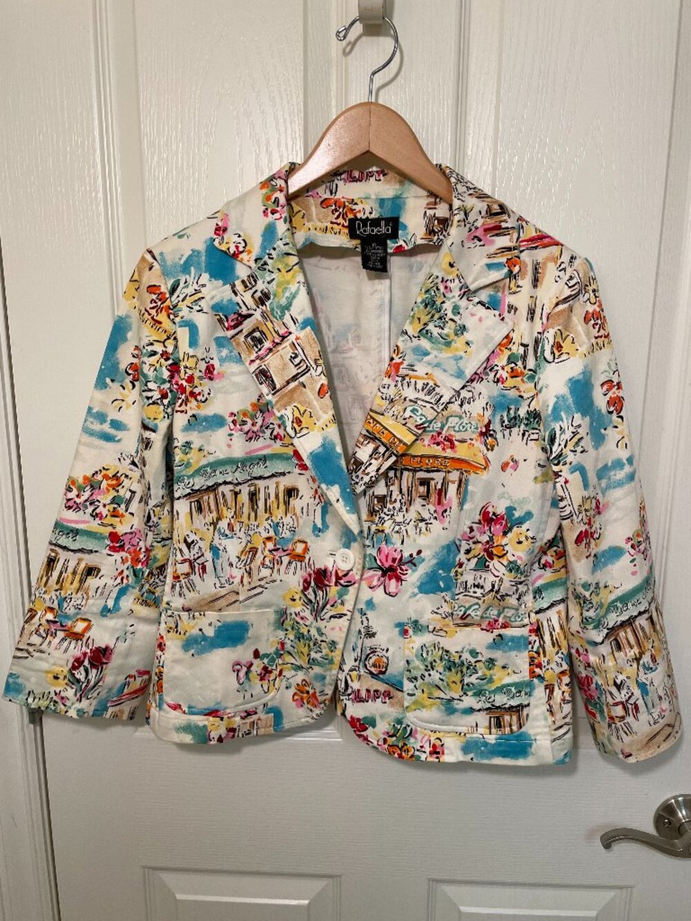 RAFAELLA COTTON JACKET notched collar 3/4 sleeves abstract floral print size 14